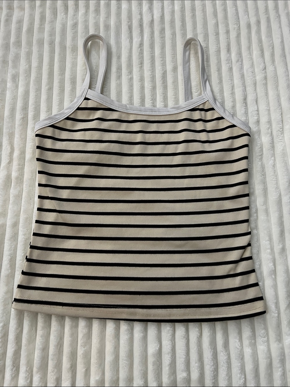 Striped Cream & Black Spaghetti Strap Tank Top
